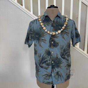 Blue and Gold Palm Fronds Aloha Shirt Small